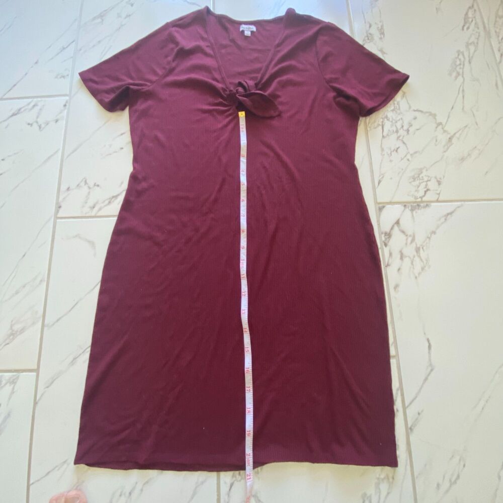 Love Fire Womens XXL Burgundy Ribbed Tie Front T Shirt Dress Short Sleeve